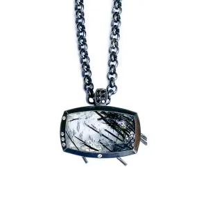 Tourmalinated Quartz, Balck Diamond and Diamond Necklace