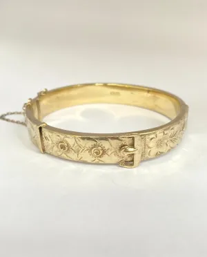 Vintage, Gold on Sterling Silver Buckle and 'Forget me Not' Bangle, Hallmarked 1954