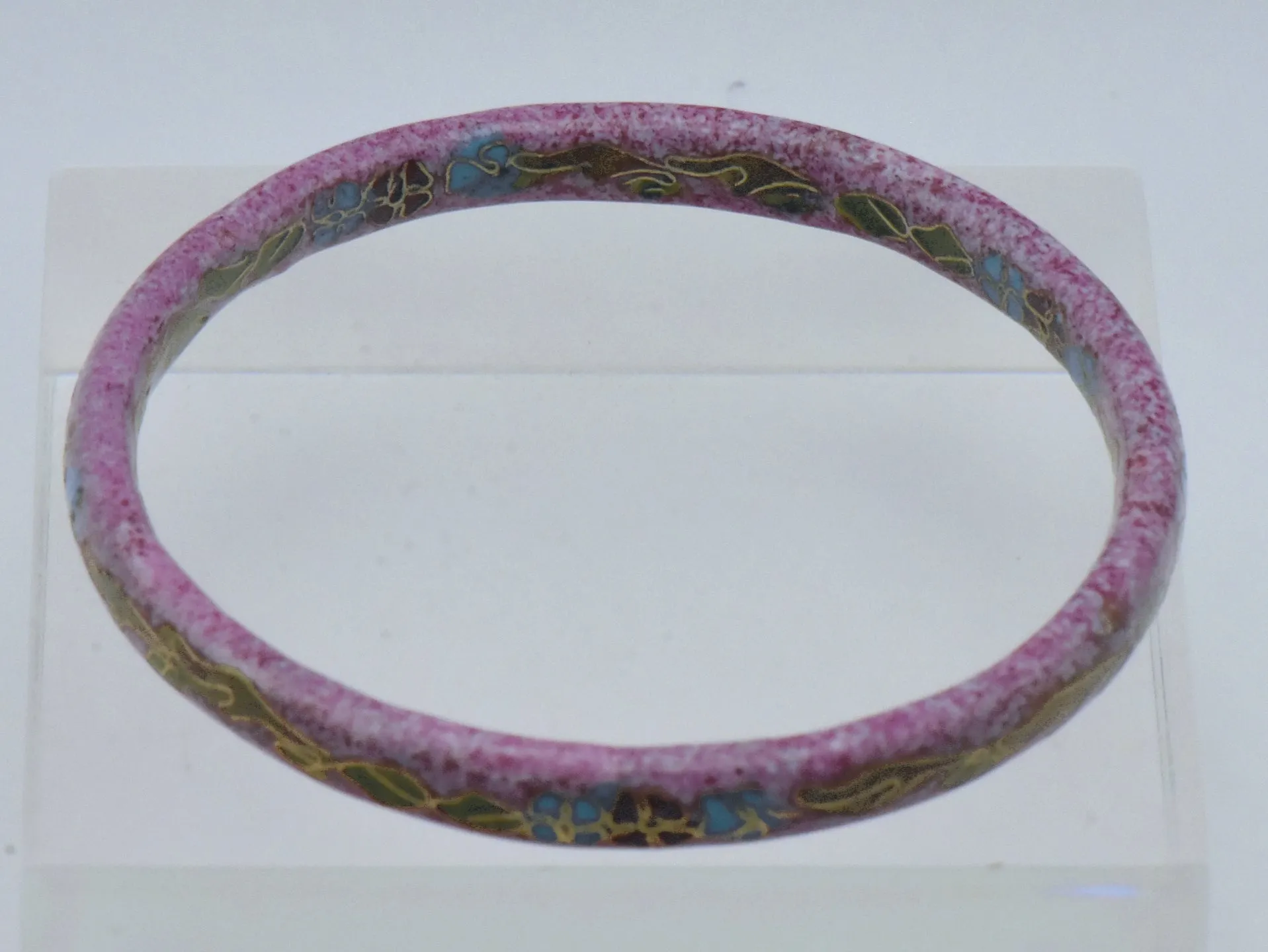 Vintage Purplish Pink Cloisonne Enamel Bangle Bracelet