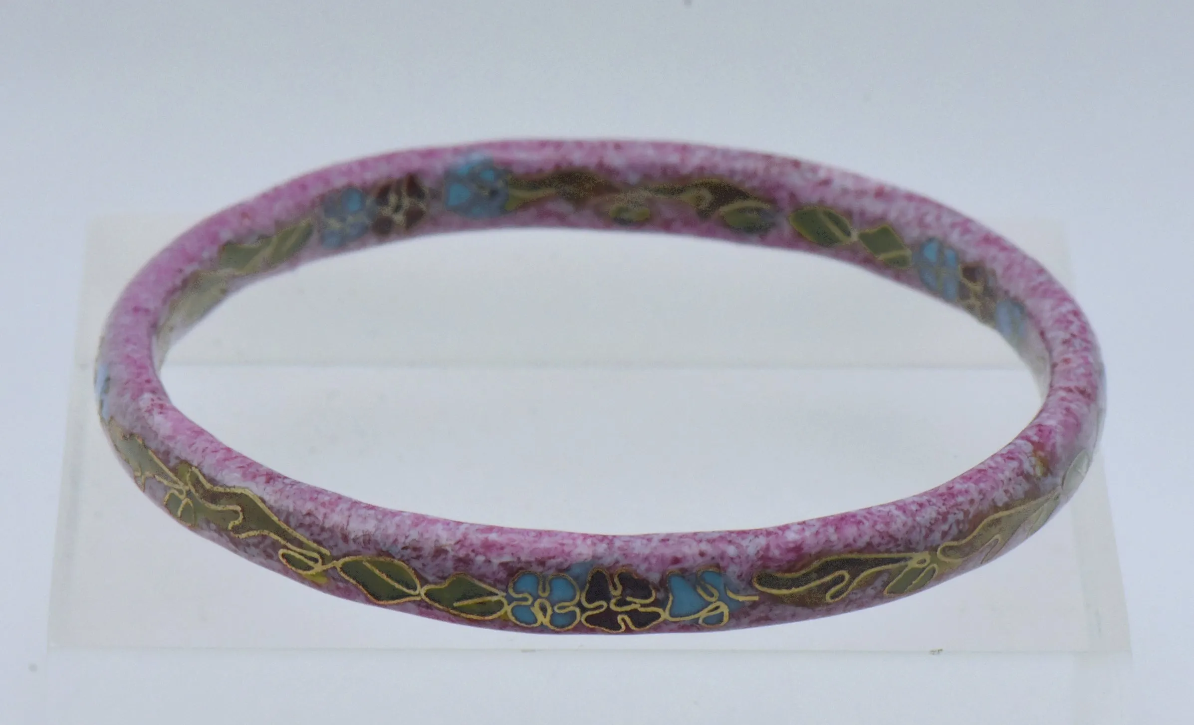 Vintage Purplish Pink Cloisonne Enamel Bangle Bracelet