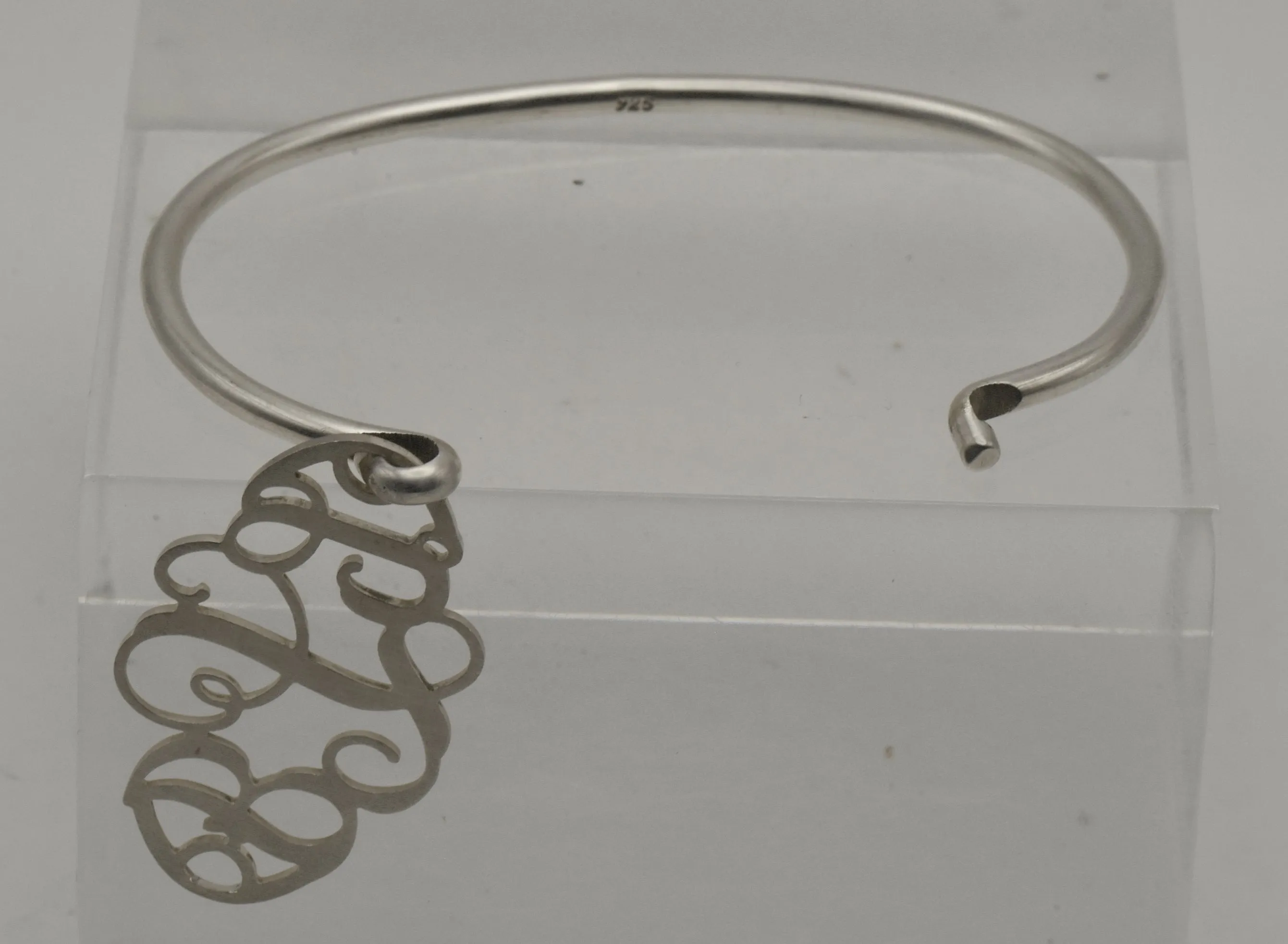 Vintage Sterling Silver Monogram Clasped Bangle Bracelet