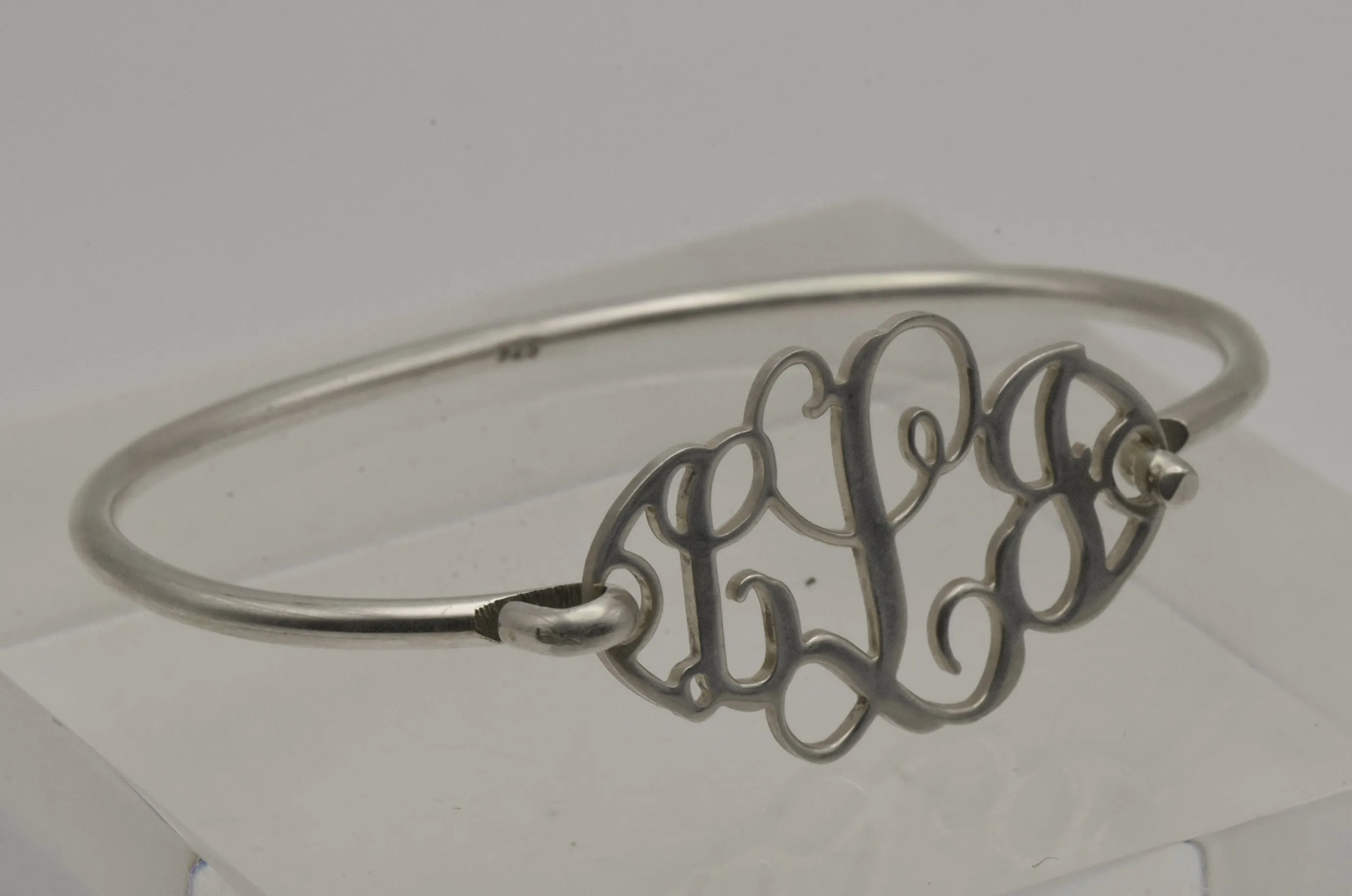 Vintage Sterling Silver Monogram Clasped Bangle Bracelet