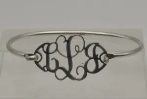 Vintage Sterling Silver Monogram Clasped Bangle Bracelet