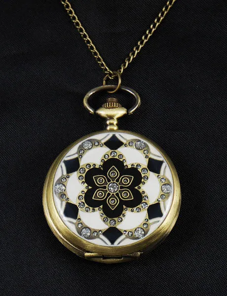 Vintage Style Art Deco Pocket Watch Pendant Necklace 2