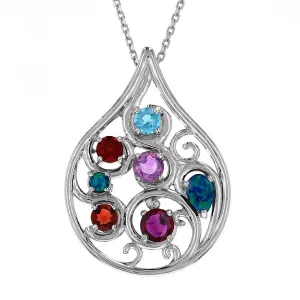 Waterdrop Pendant with Multi-Color Gemstones