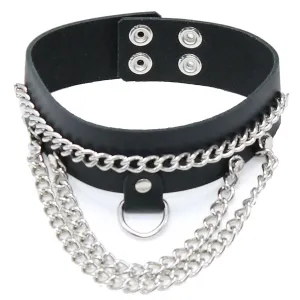 Wide Leather Multi-Chain Choker w/D-Ring #N16015DCC ()