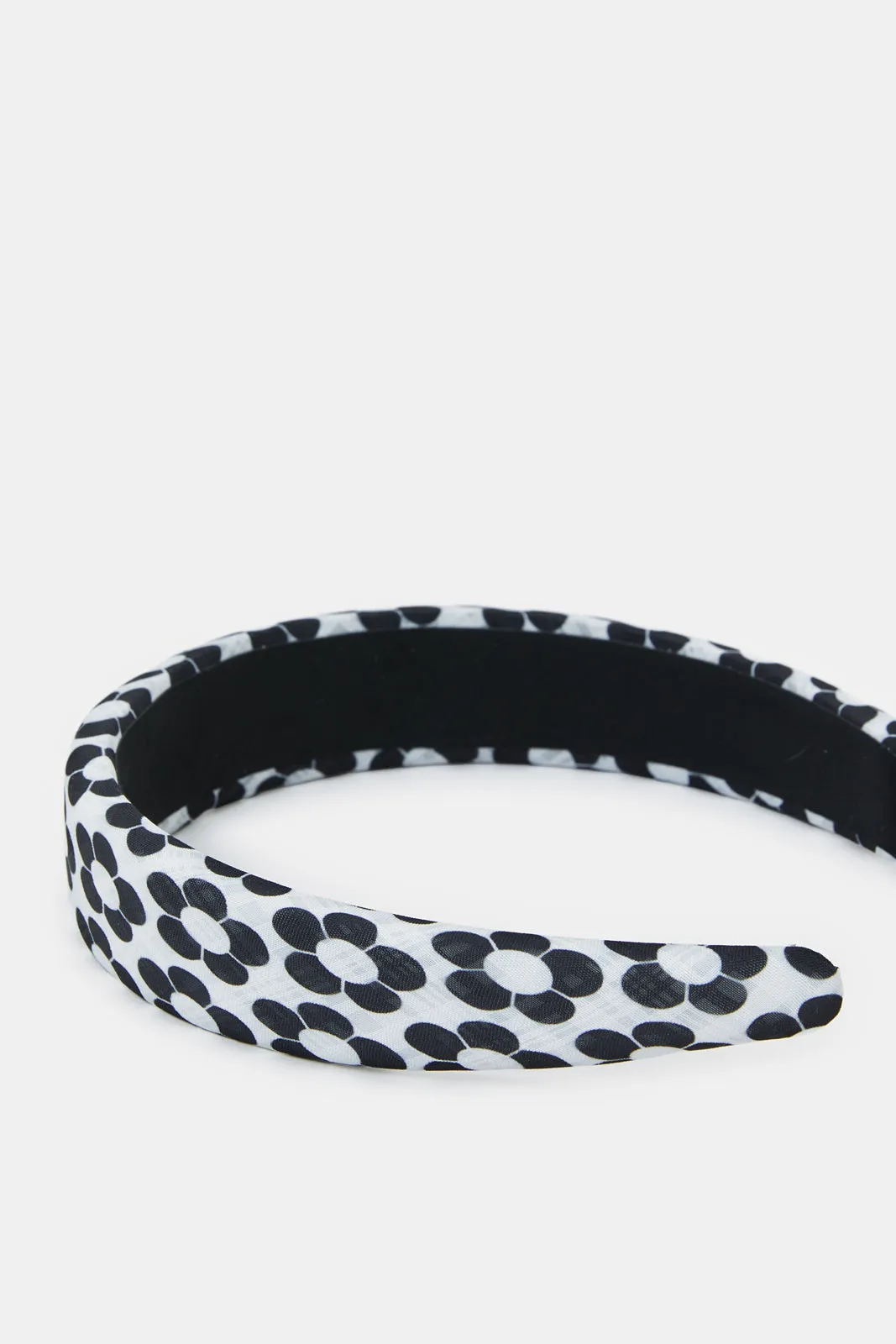 Women Black And White Headband With Scrunchy Set (Pack of 2)